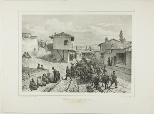 The Main Street of Baghtcheh-Saraï, Crimea, August 19, 1837 by Denis Auguste Marie Raffet, print, 1841