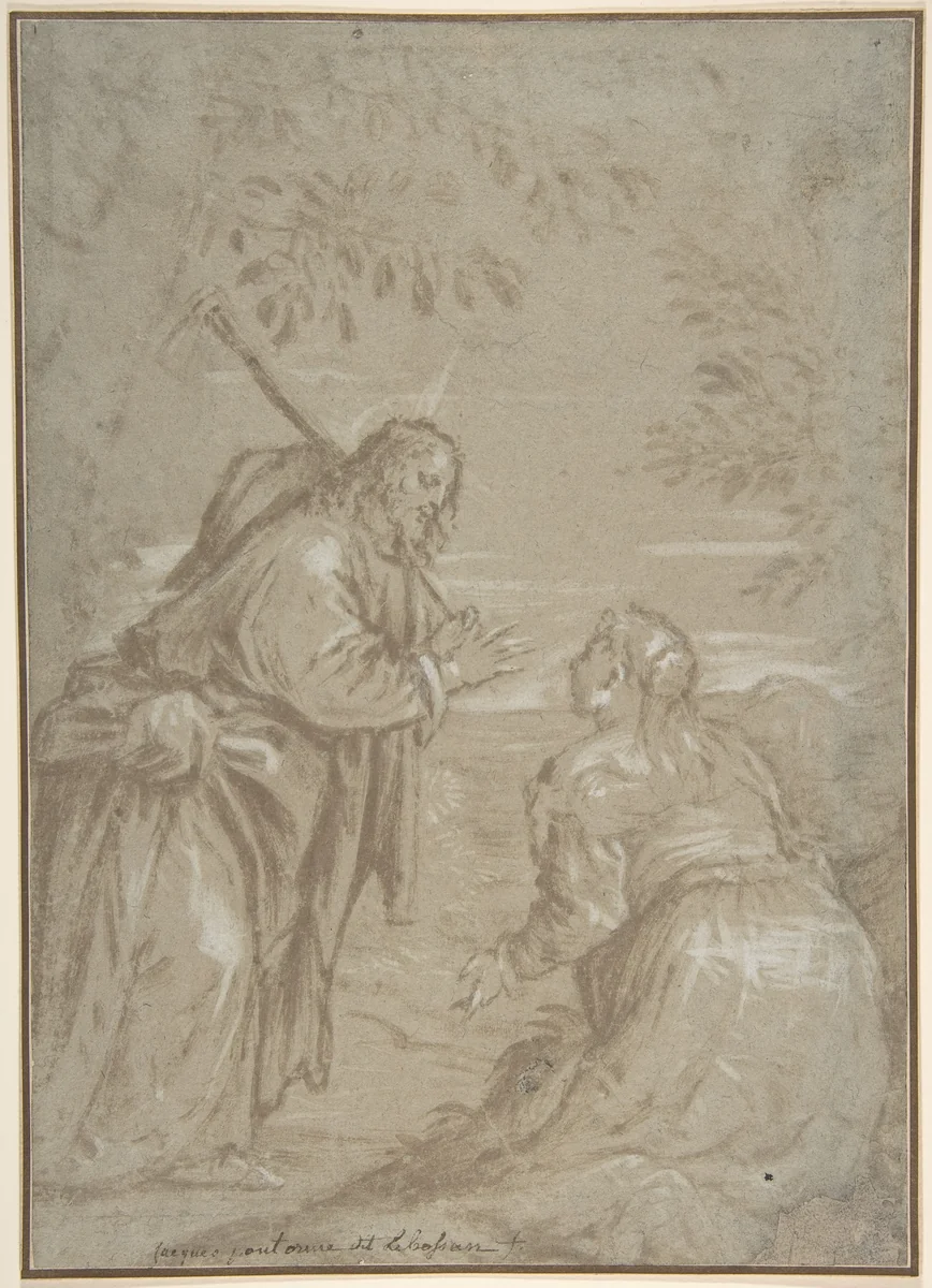 Christ Appearing to Saint Mary Magdalen ("Noli Me Tangere") by Jacopo Bassano, drawing, 1555-1565