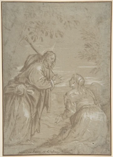 Christ Appearing to Saint Mary Magdalen ("Noli Me Tangere") by Jacopo Bassano, drawing, 1555-1565