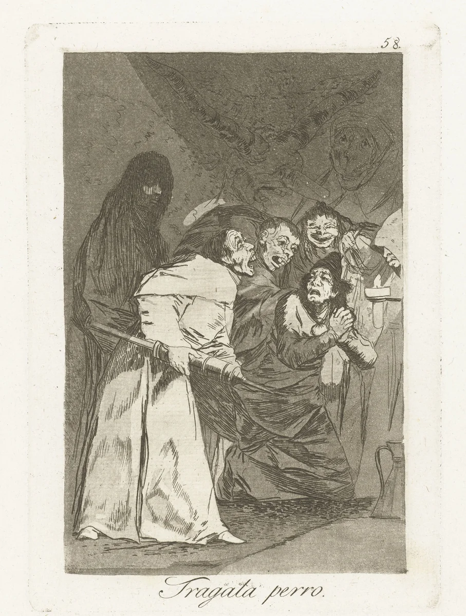 Doorslikken, hond by Francisco de Goya, print, 1797-1799