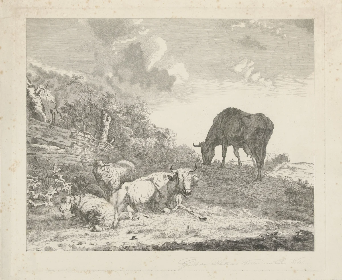 Landschap met vee by Christiaan Godfried Schutze, print, 1821-1869
