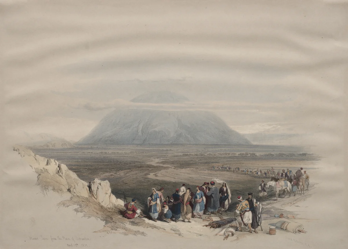 Mount Tabor from the Plain of Esdraelon by David Roberts, print, 1839