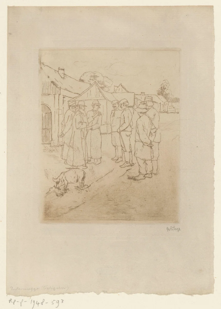 Overleg van boeren by Emil Orlik, print, 1880-1932