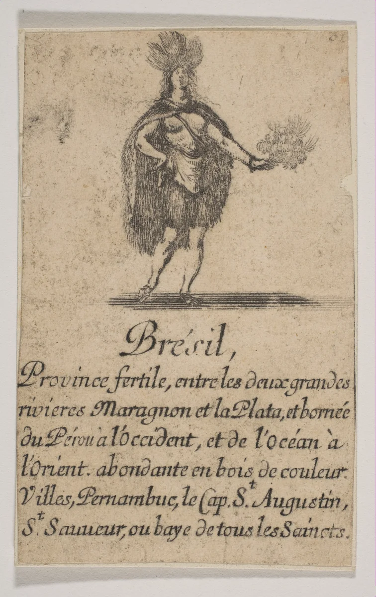 Brésil, from the playing cards "Jeu de la Géographie" by Stefano della Bella, print, 1644