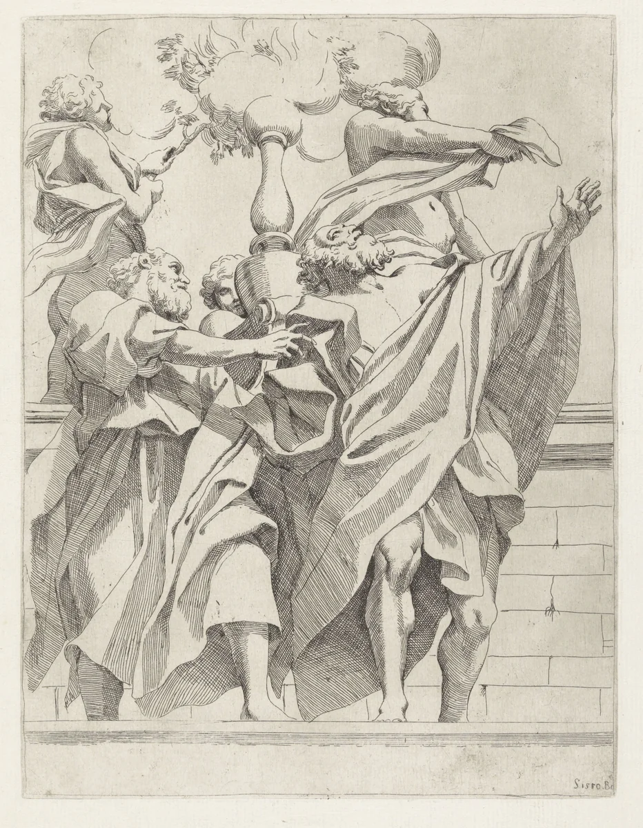 Profeten met drie engelen by Unknown, print, 1591-1647