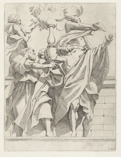 Profeten met drie engelen by Unknown, print, 1591-1647