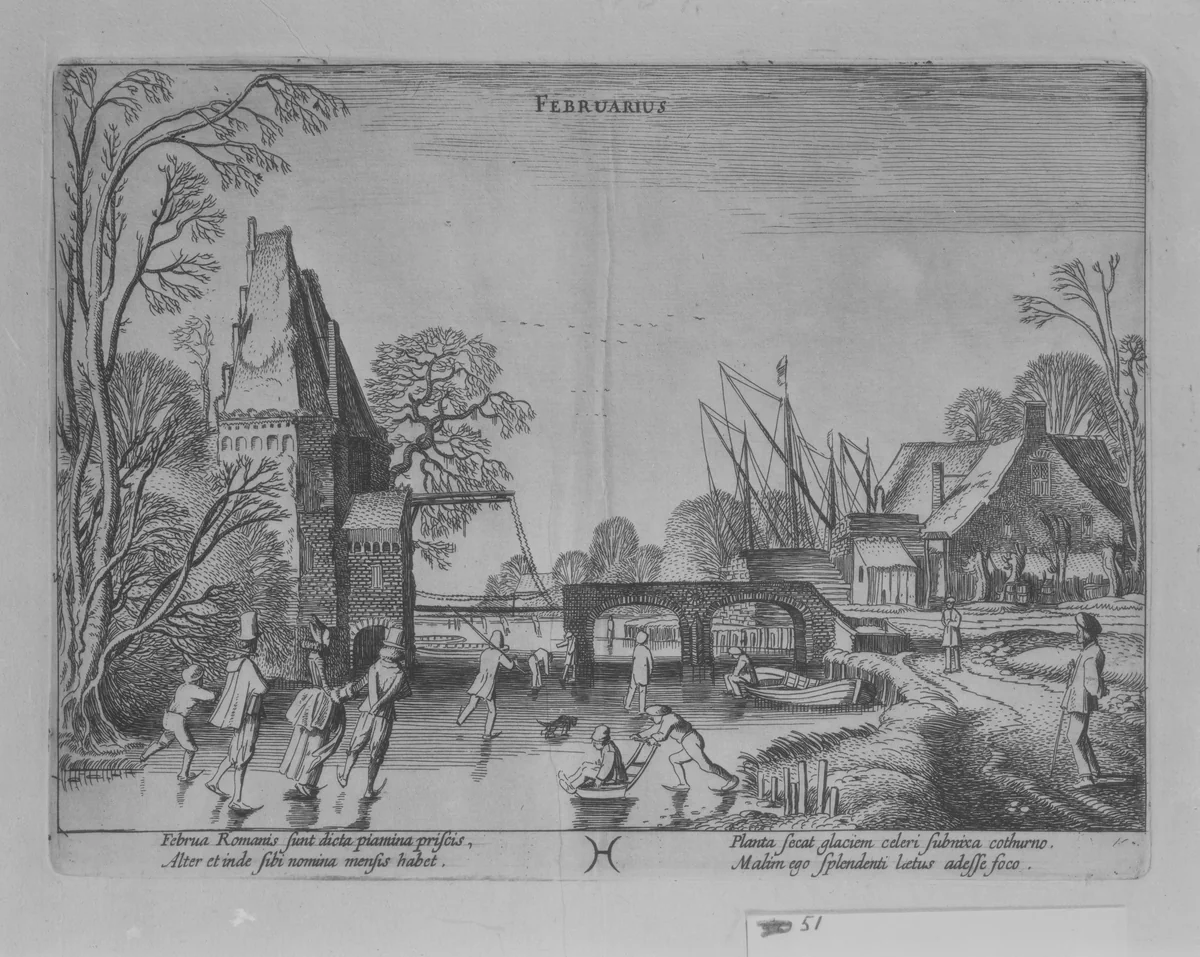 February, from "Twelve Months" by Jan van de Velde, print, 1603-1623
