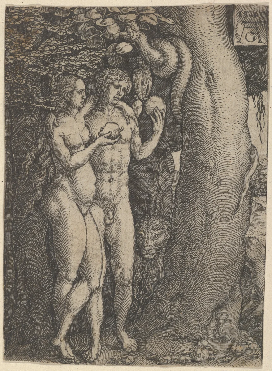 The Temptation of Adam and Eve, from "The Story of Adam and Eve" by Heinrich Aldegrever, print, 1540