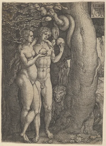 The Temptation of Adam and Eve, from "The Story of Adam and Eve" by Heinrich Aldegrever, print, 1540