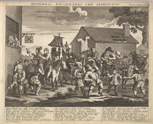 Hudibras Encounters the Skimmington (Plate 7: Illustrations to Samuel Butler's Hudibras) by William Hogarth, print, 1725-1730