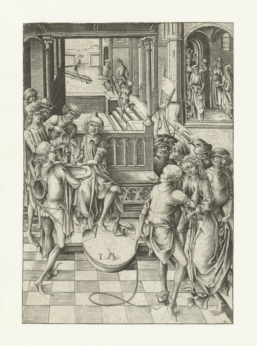 Christus voor Pilatus by Unknown, print, 1455-1503