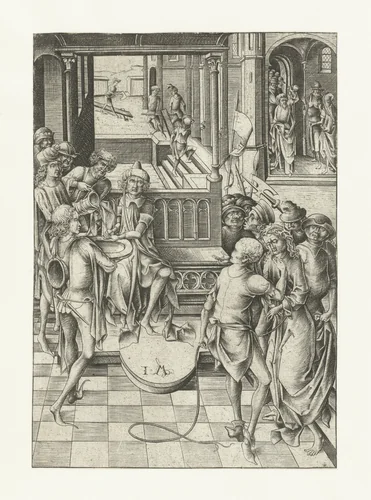 Christus voor Pilatus by Unknown, print, 1455-1503