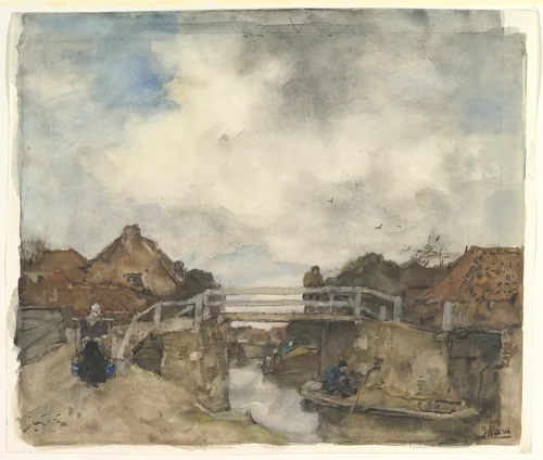 Dutch Canal, Rijswijk by Jacob Maris, drawing, 1850-1899