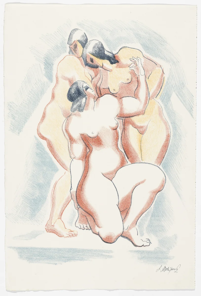 Untitled (Three Female Figures) from the portfolio Alexandre Archipenko: Dreizehn Steinzeichnungen by Alexander Archipenko, print, 1921
