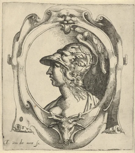 Buste van jonge vrouw met helm by Unknown, print, 1587-1647