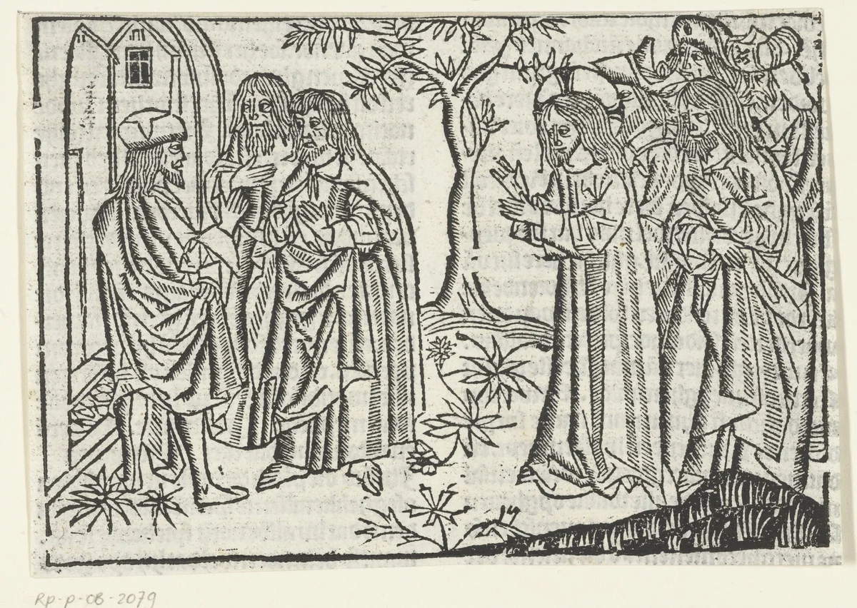Een Samaritaan weigert Christus te ontvangen by Unknown, print, 1480-1500