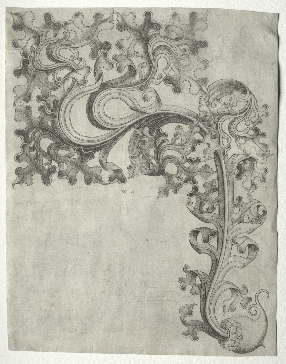 An Oak Leaf Ornament by Master W with the Key, print, 1465-1475