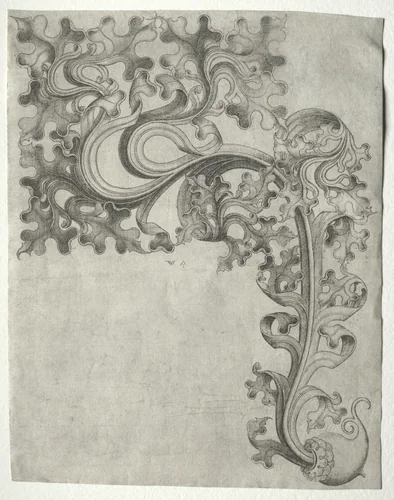 An Oak Leaf Ornament by Master W with the Key, print, 1465-1475