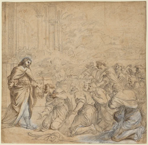 Joseph Revealing Himself to His Brothers in Egypt by Pier Francesco Mola, drawing, 1655