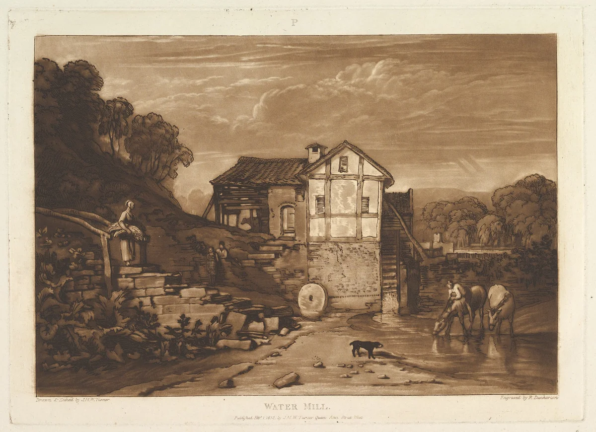 Water Mill, part VII, plate 37 from "Liber Studiorum" by Joseph Turner, print, 1812