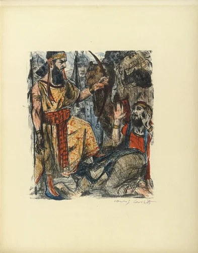 Achior before Holofernes (Achior vor Holofernes) (plate, folio 8) from Das Buch Judith (The Book of Judith) by Lovis Corinth, illustrated book, 1910