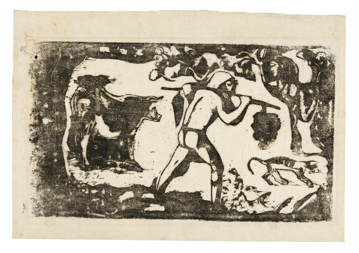 Tahitian Carrying Bananas, from the Suite of Late Wood-Block Prints by Paul Gauguin, print, 1898-1899