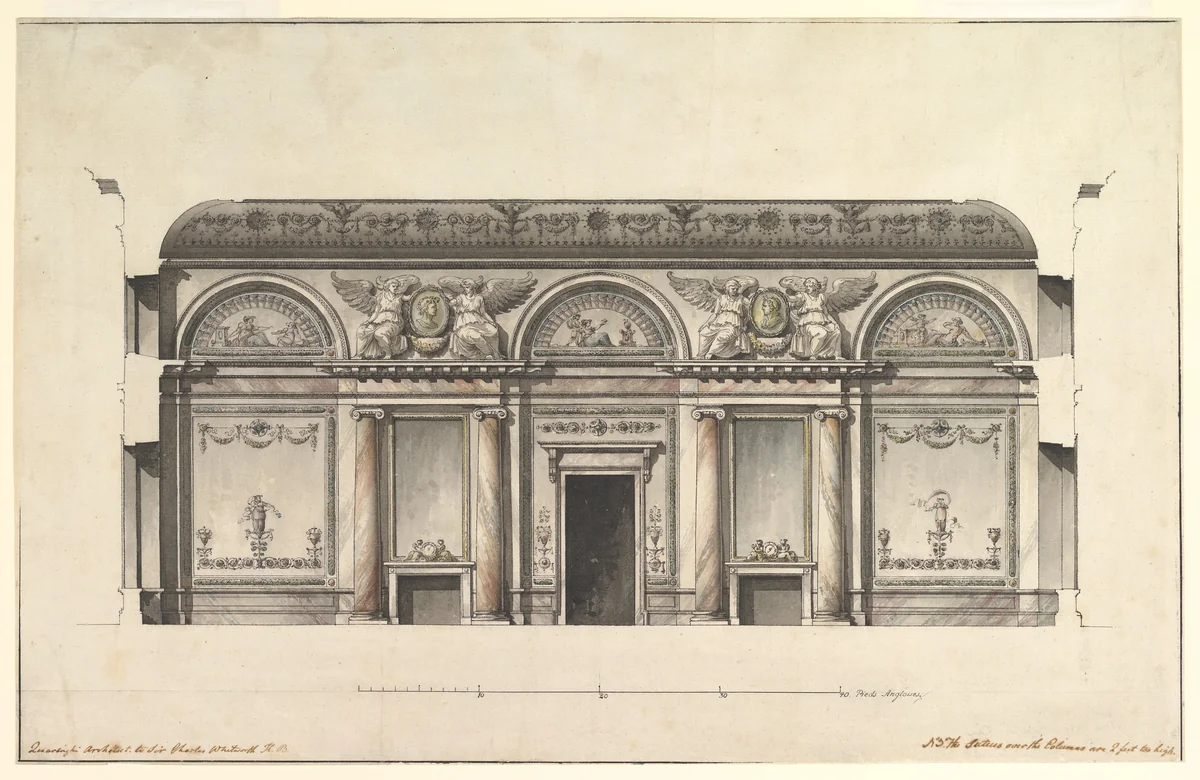 Central Salon of the Alexander Palace at Tsarskoe Selo by Giacomo Quarenghi, drawing, 1792-1796
