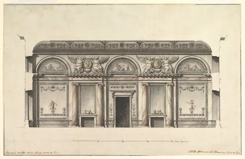 Central Salon of the Alexander Palace at Tsarskoe Selo by Giacomo Quarenghi, drawing, 1792-1796