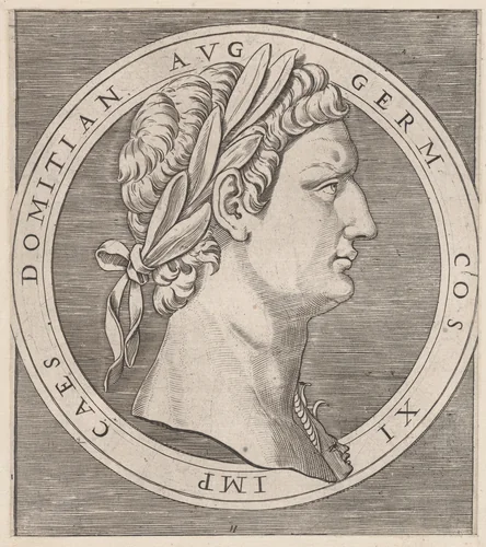 Domitian, from The Twelve Caesars, from "Speculum Romanae Magnificentiae" by Marcantonio Raimondi, print, 1495-1539