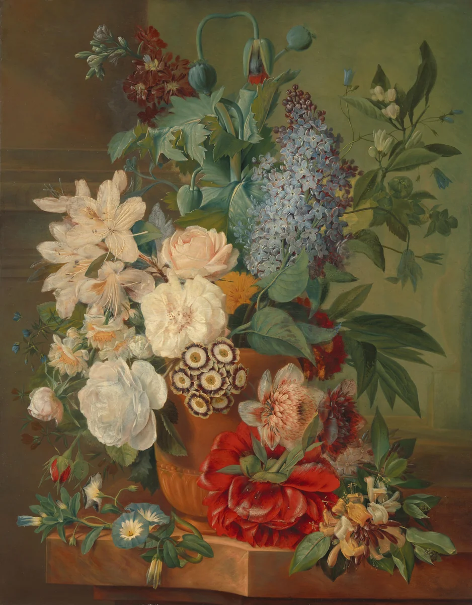 Flowers in a Terra Cotta Vase by Albertus Jonas Brandt, painting, 1810-1824