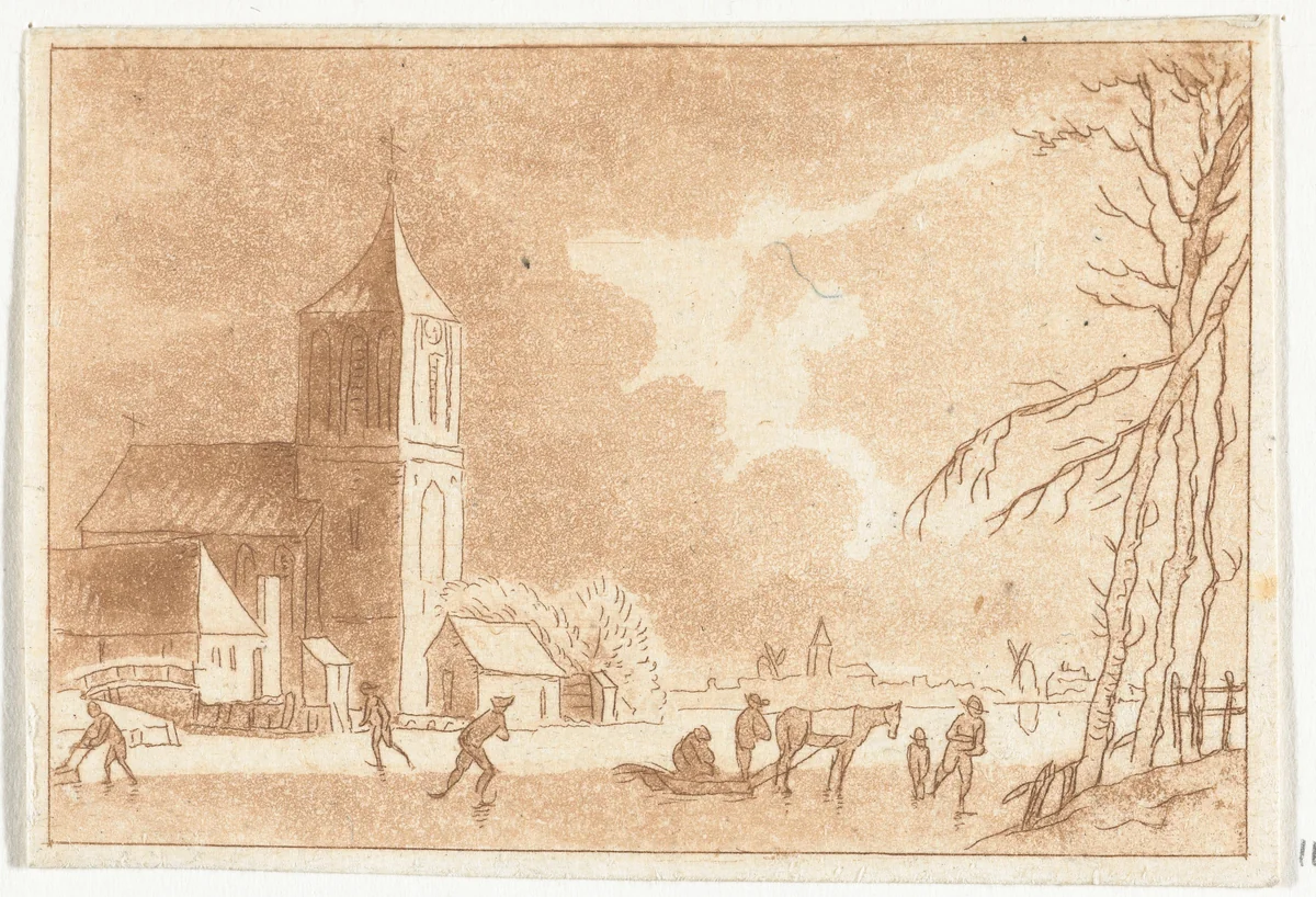 Wintergezicht by Anthonie van den Bos, print, 1778-1838