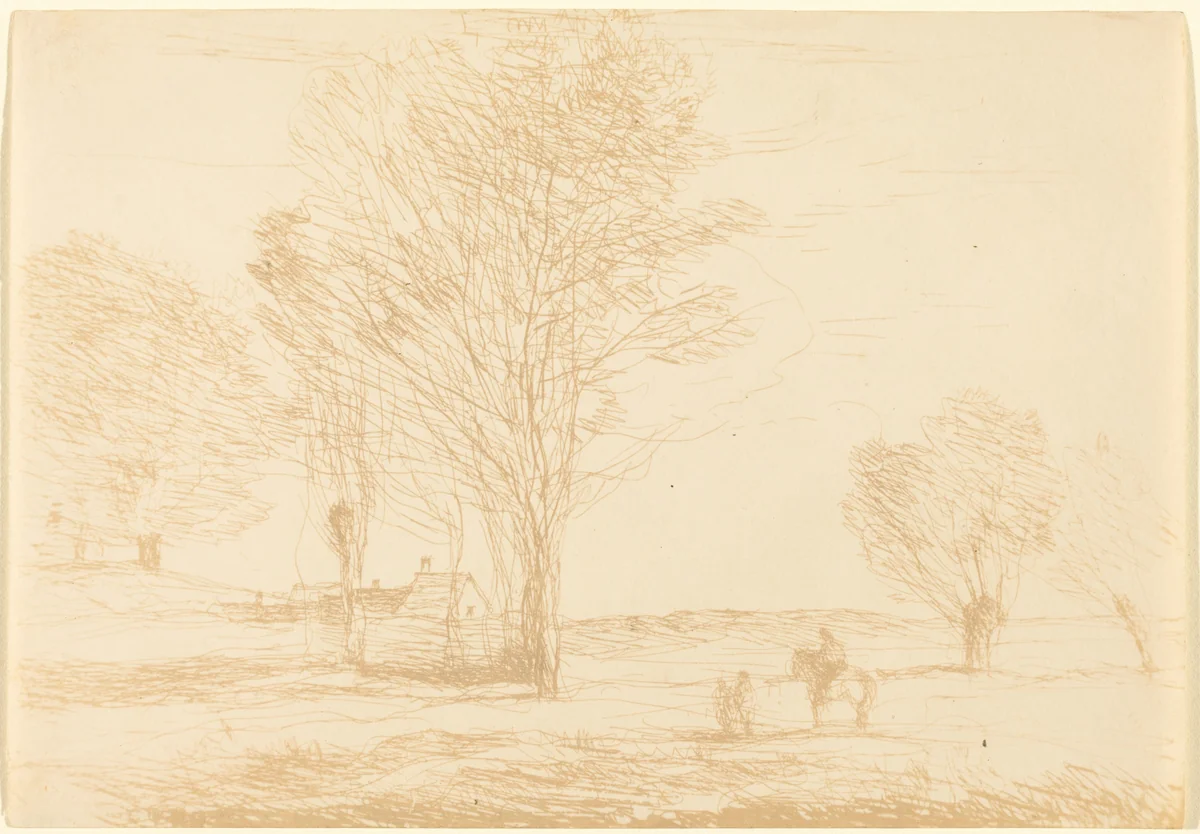 Horseman Halted in the Countryside (Cavalier arrete dans la campagna) by Jean-Baptiste-Camille Corot, print, 1874