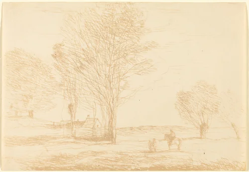 Horseman Halted in the Countryside (Cavalier arrete dans la campagna) by Jean-Baptiste-Camille Corot, print, 1874