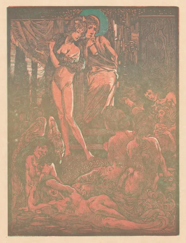 Negen fantastische vrouwenfiguren by Johannes Josephus Aarts, print, 1897