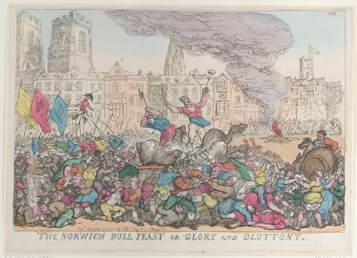 The Norwich Bull Feast or Glory and Gluttony by Thomas Rowlandson, print, 1813