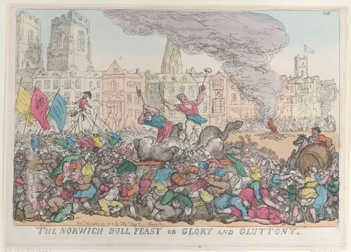 The Norwich Bull Feast or Glory and Gluttony by Thomas Rowlandson, print, 1813
