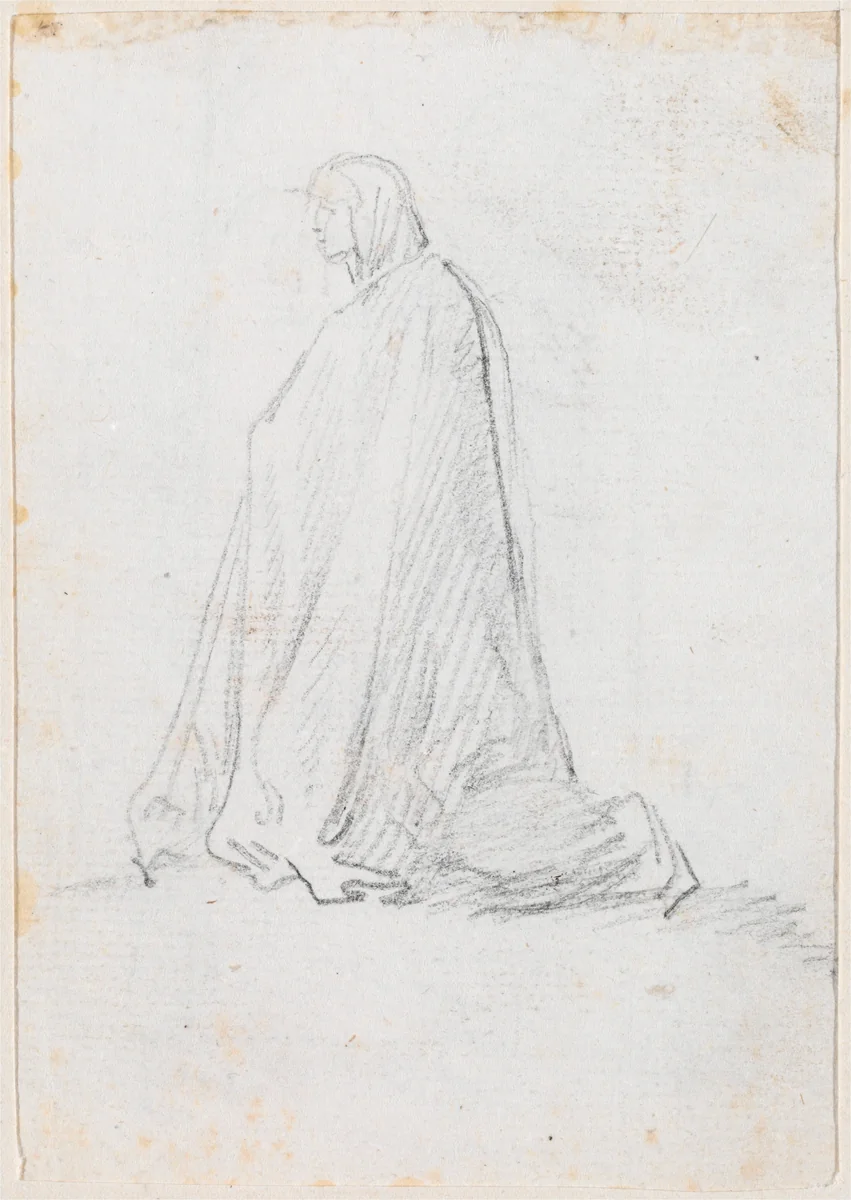 Kneeling Figure in a Hooded Robe [verso] by Hubert Robert, drawing, 1754-1765