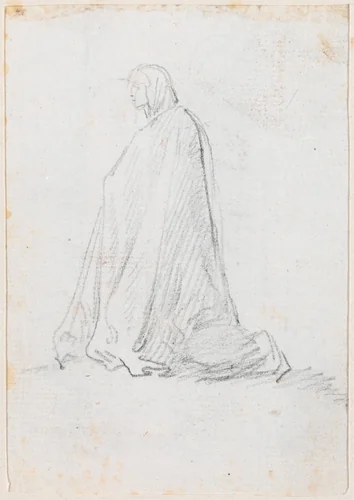 Kneeling Figure in a Hooded Robe [verso] by Hubert Robert, drawing, 1754-1765