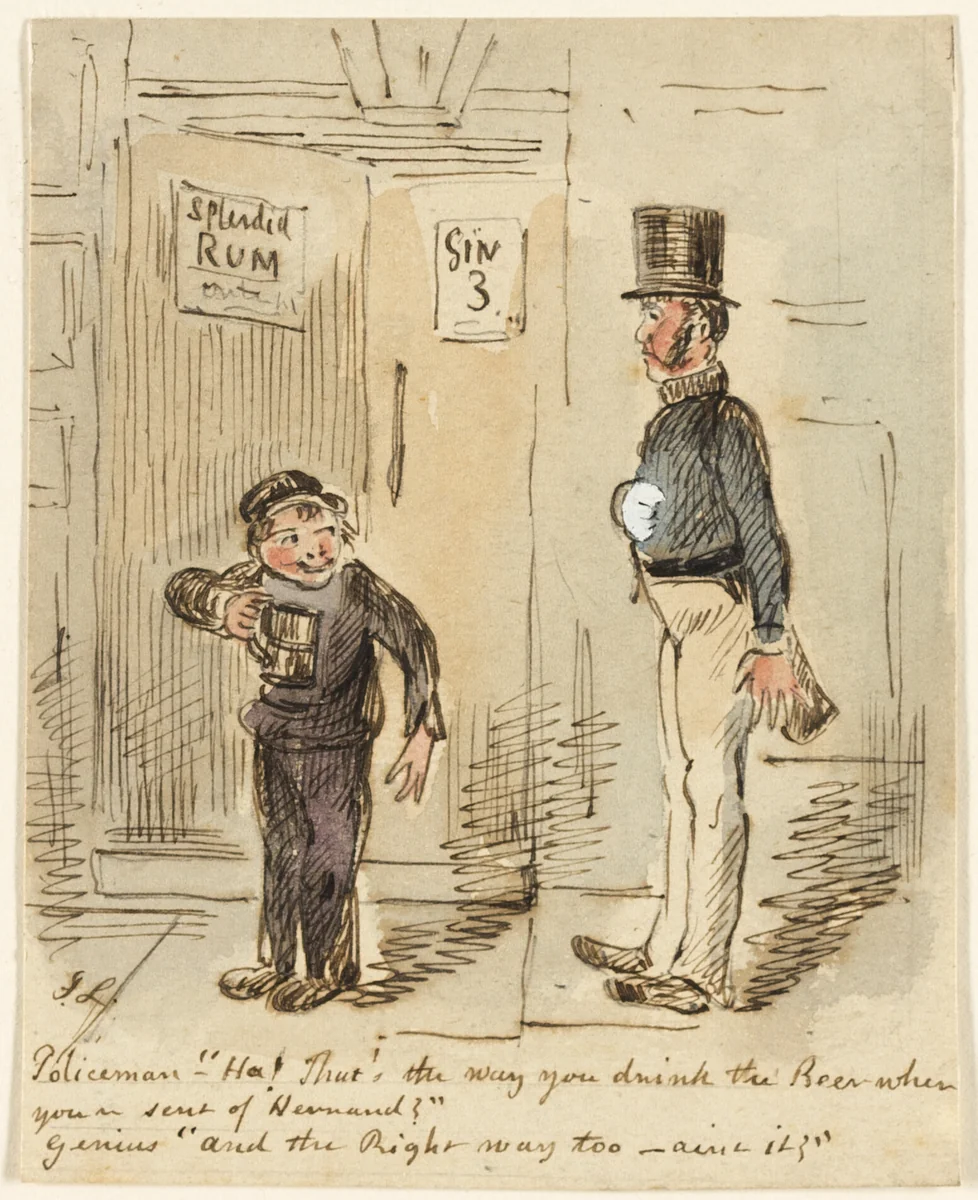 Policeman and Boy by John Leech, painting, 1837-1864