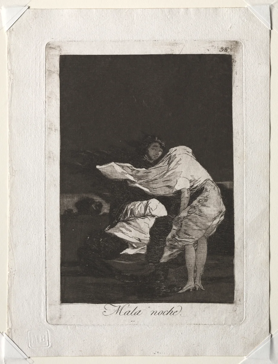 A Bad Night, Plate 36 by Francisco de Goya, print, 1799