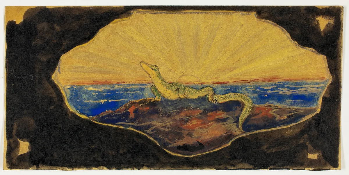 Untitled Drawing for Frame Cartouche (Salamander) by Theodore Roussel, painting, 1899-1908