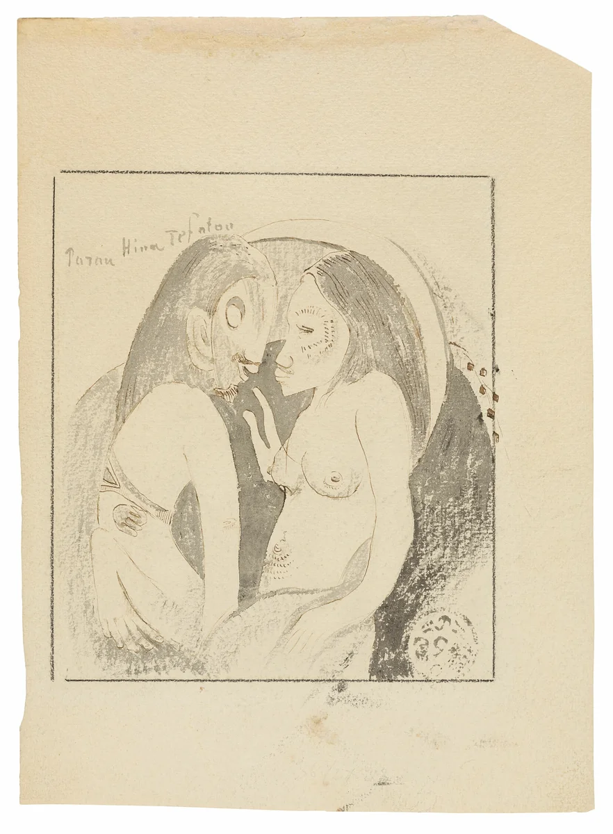 Parau Hina Tefatou (Words between Goddess of the Moon and God of the Earth) by Paul Gauguin, drawing, 1893-1894