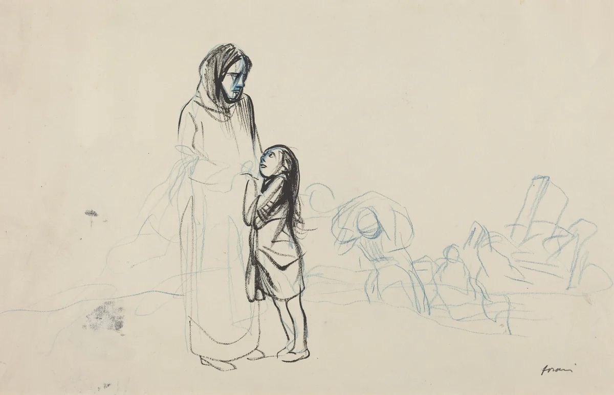 a) Refugees (recto); b) No 2 (verso) by Jean-Louis Forain, drawing, 1914-1919