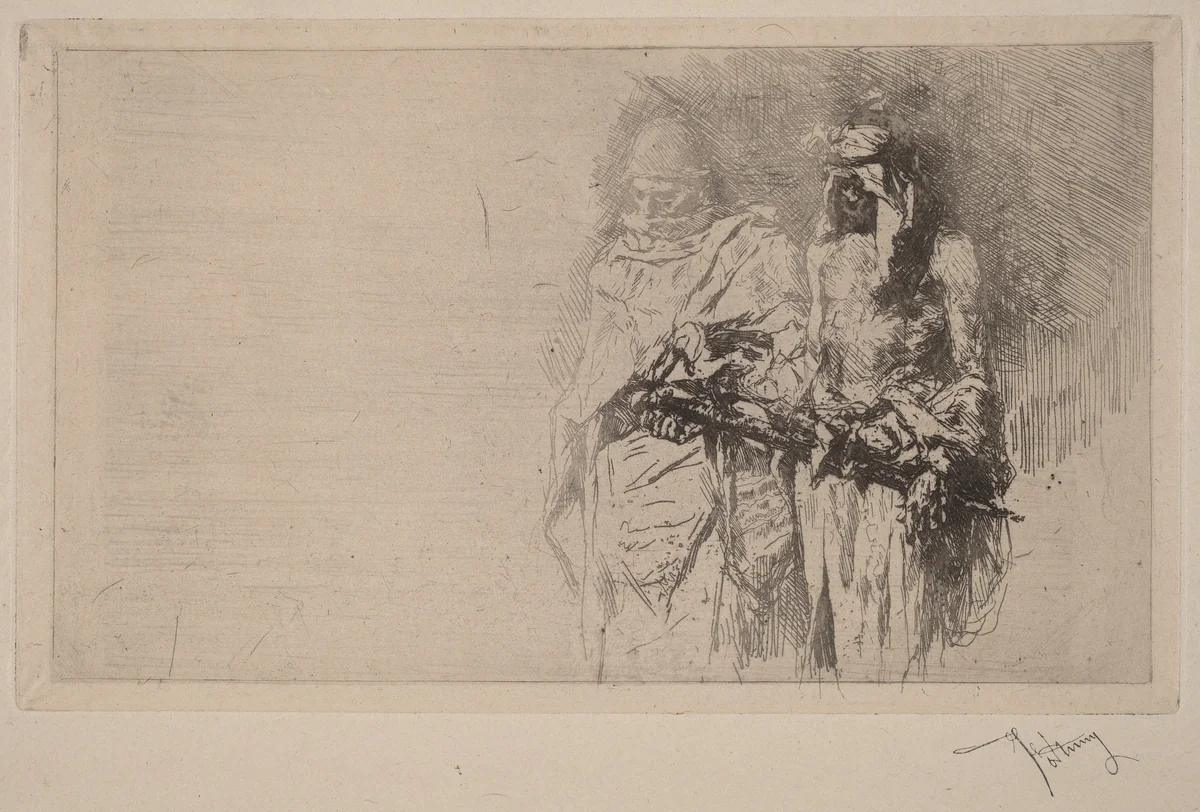 Croquis (Two Arabian Figures) by Mariano Fortuny Marsal, print, 1865