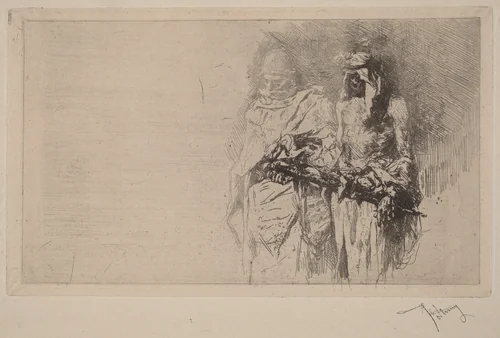 Croquis (Two Arabian Figures) by Mariano Fortuny Marsal, print, 1865