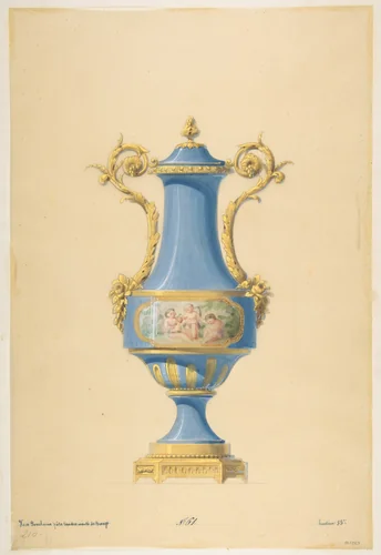 Design for a Porcelain Vase with Bronze Mount by anonymous, drawing, 1800-1899