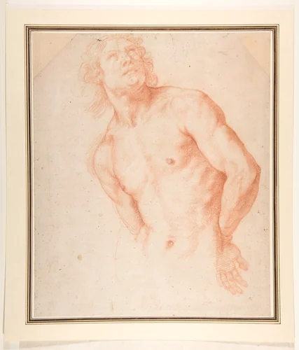 Half-Figure of a Male Nude with Arms behind Back by Ottavio Vannini, drawing, 1585-1644