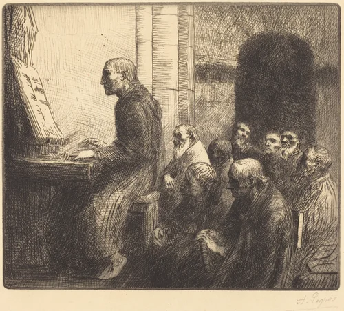 Monk Playing the Organ in Church (Moine jouant de l'orgue a l'eglise) by Alphonse Legros, print, 1837-1911