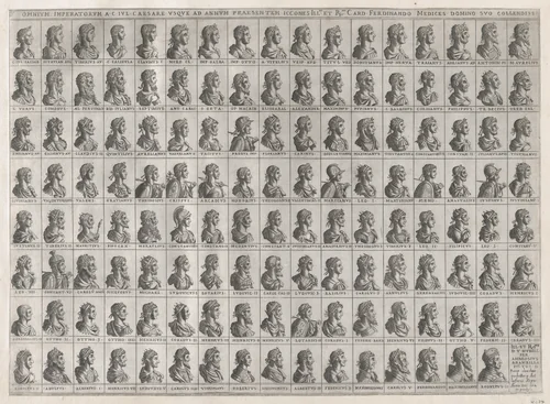 Portraits of the Emperors from Julius Caesar to Rudolf II, from "Speculum Romanae Magnificentiae" by Giovanni Ambrogio Brambilla, print, 1582