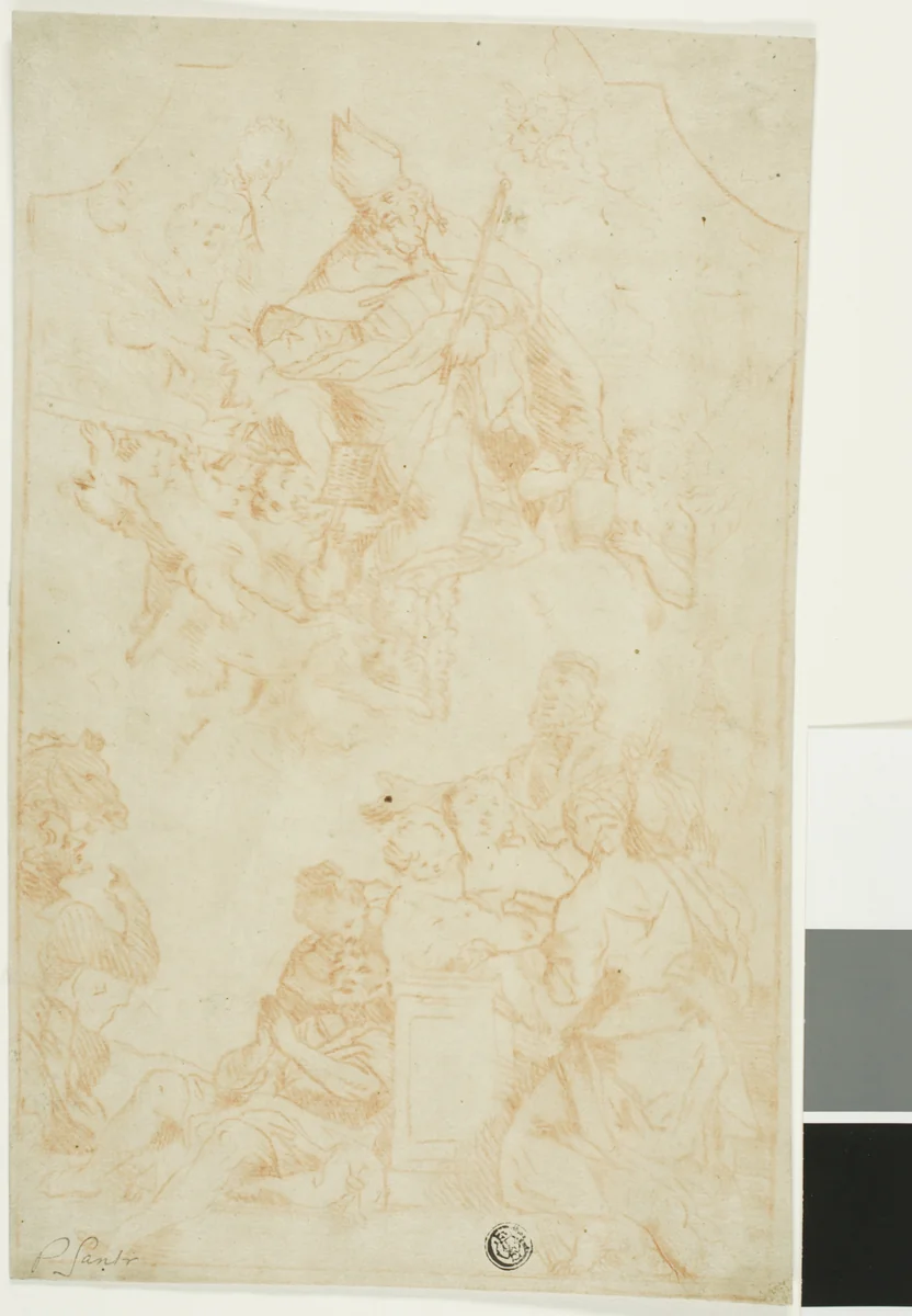 Miracle of Bishop Saint by Pietro Santi, drawing, 1655-1700